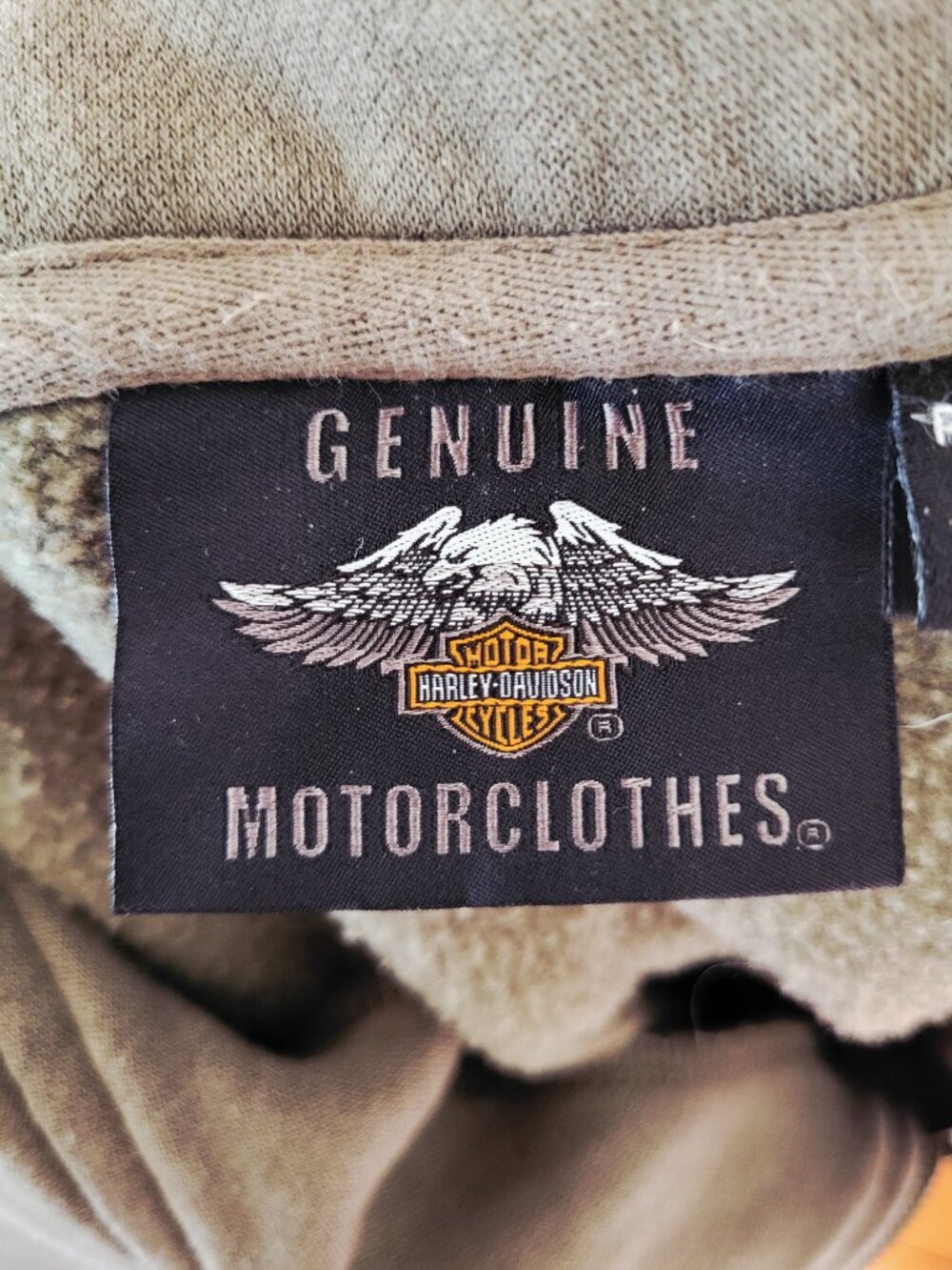 Harley Davidson Moto Co. Zip Sweatshirt Men’s Medium Army Green Y2K - Picture 4 of 11